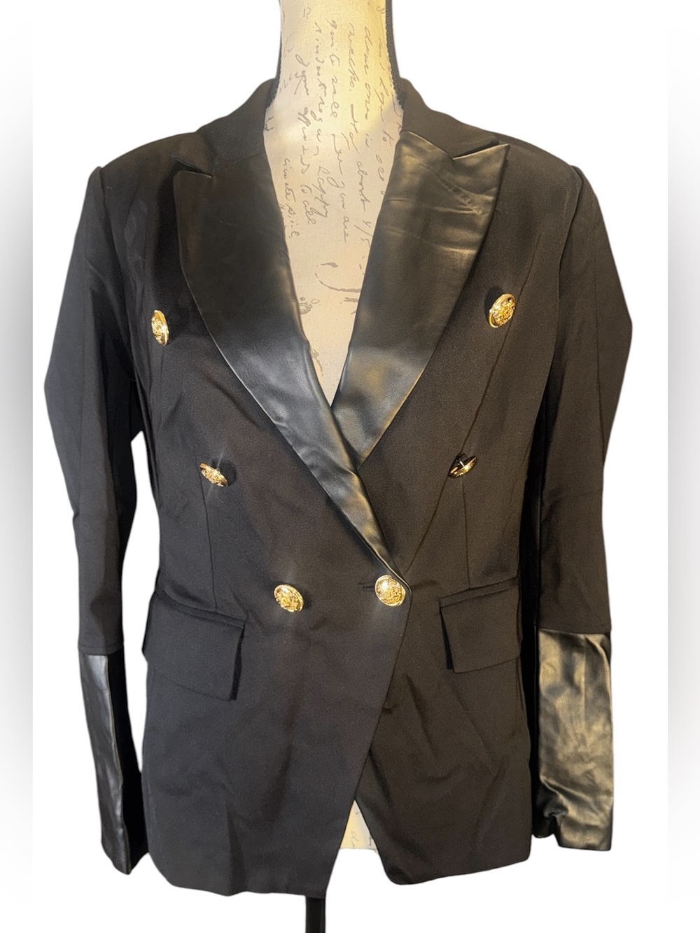 Boston Proper Leather Detailed Modern Double-Breasted Blazer